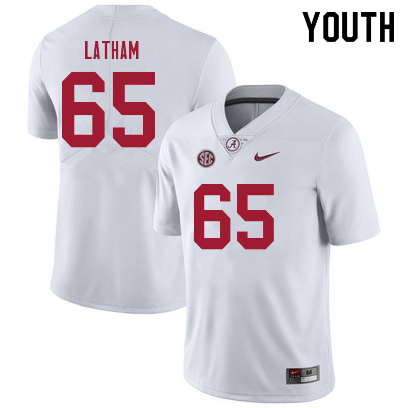 Alabama Crimson Tide Youth JC Latham #65 White NCAA Nike Authentic Stitched 2021 College Football Jersey WY16T06UM